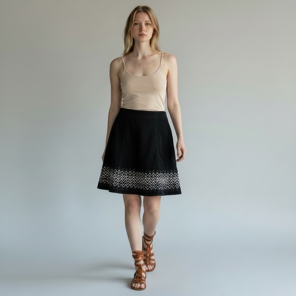 Boden Flippy Artisan Folklore Corduroy Embroidered Boho Chic Academia Skirt 8R